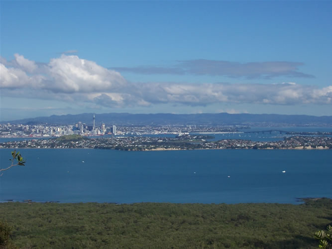 Le sommet de rangitoto vu sur auckland